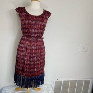 Halogen Women's Wine Blue Pleated Cap Sleeve Belted Midi Dress Size 10 Classic